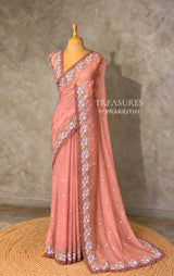 Peach Organza Designer saree- PBRCK7