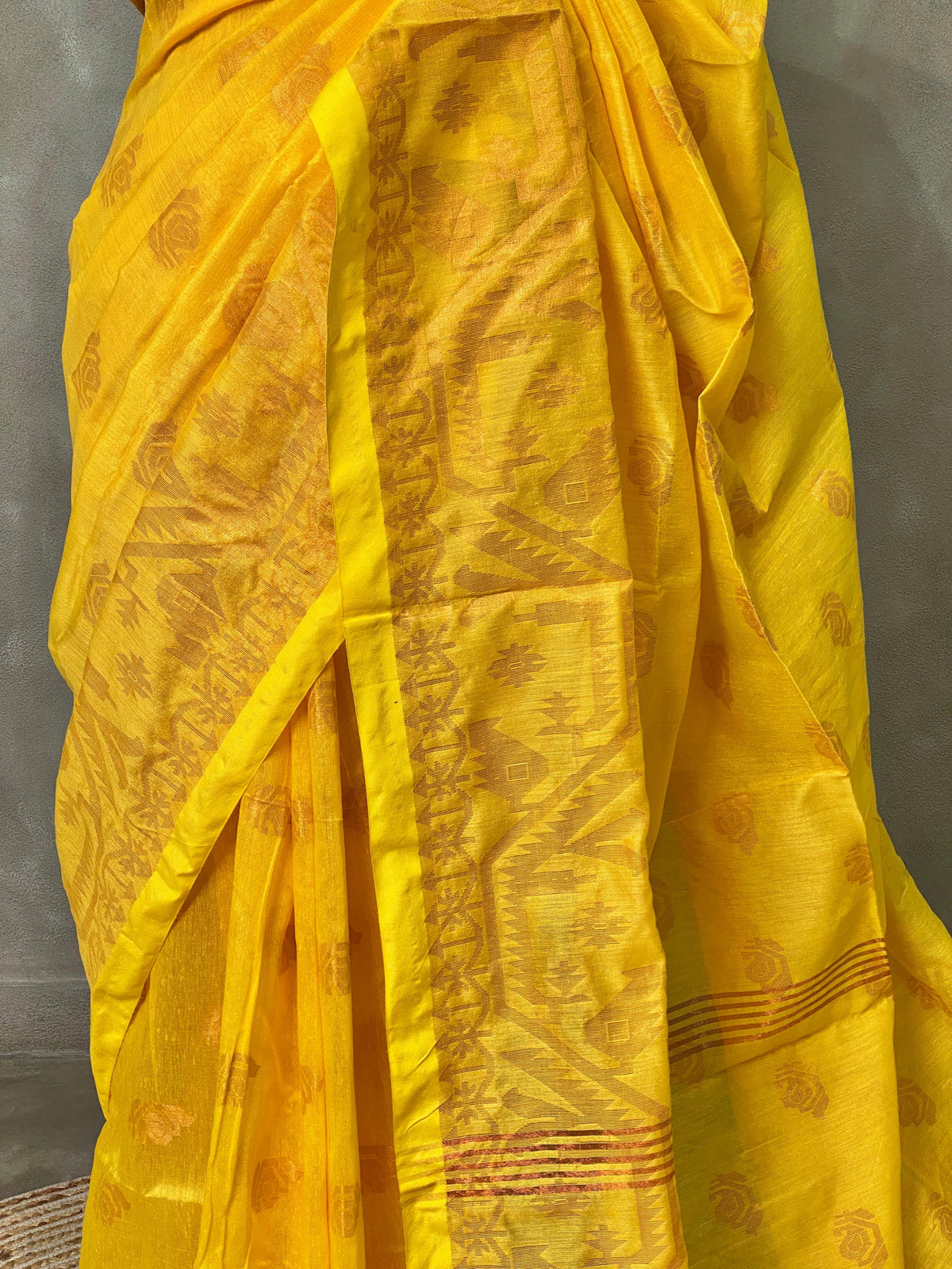 Yellow cotton silk saree- PL17