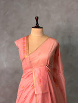 Peach Chanderi silk cotton Jamdani woven saree- PBRJ17