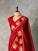 Red Chanderi silk cotton Saree - PBRFA2F
