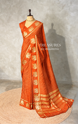 OrangeChanderi silk cotton Saree - PBRFA2B