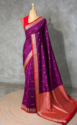 Purple and Red Silk saree - PBRZU14D