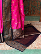Rani Pink and black Silk saree - PBRZU12E