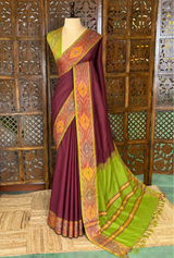 Brown and Green Handloom silk cotton saree - PBRMH1I