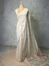 Nude White Chanderi silk cotton Jamdani woven saree- PBRJ38B