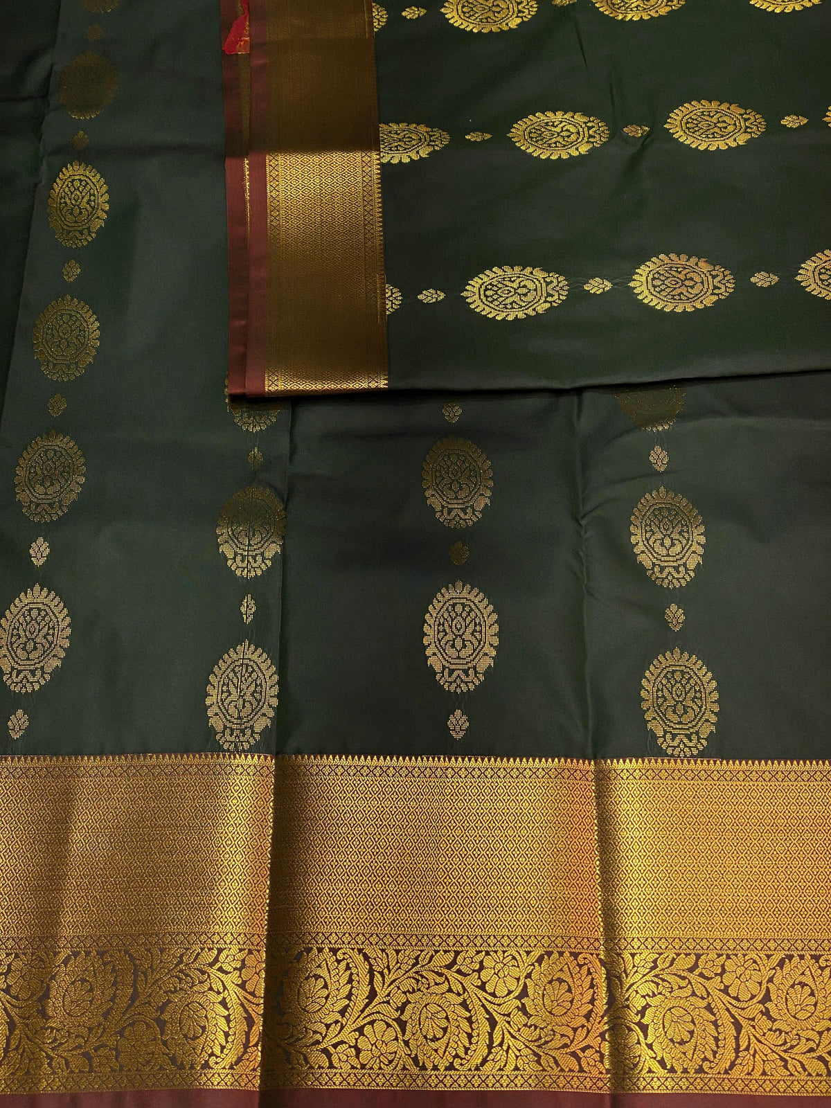 Green and maroon silk saree- SSAGREEN