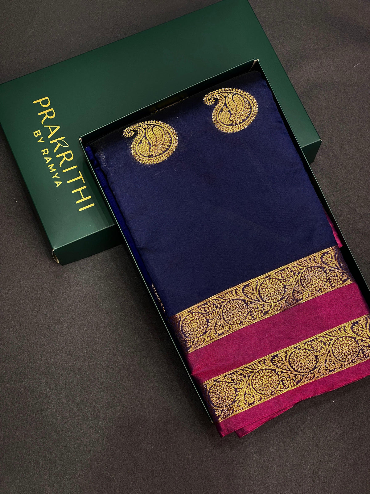 Navy blue and purple semi Kanchipuram Soft Silk saree - PSSN9