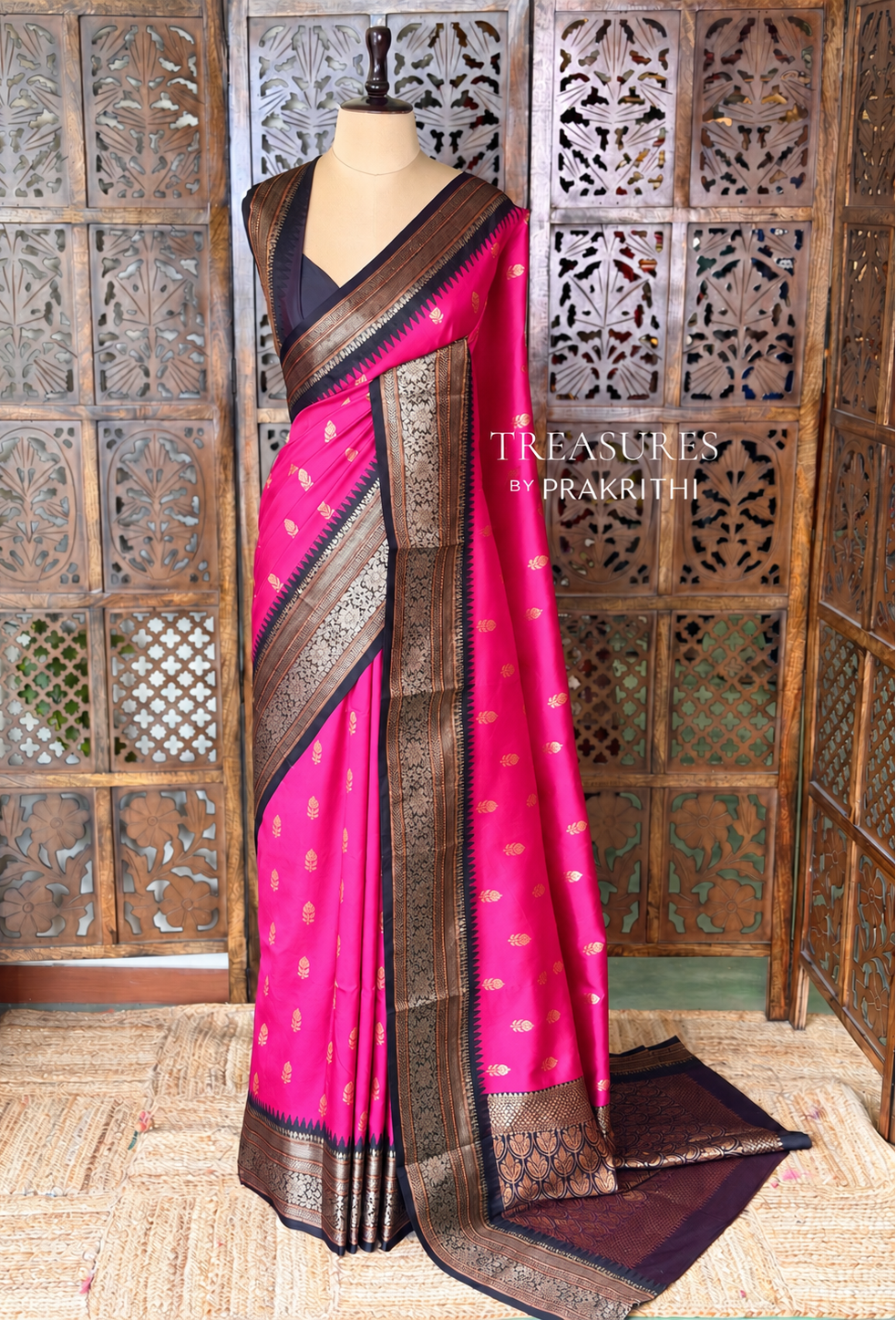 Rani Pink and black Silk saree - PBRZU12E