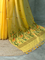 Yellow Chanderi silk cotton Jamdani woven saree- PBRJ2