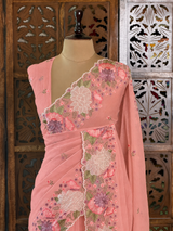 Peach Crush Georgette Saree - PBRCHAND1B