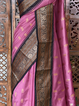 Onion Pink and black Silk saree - PBRZU12