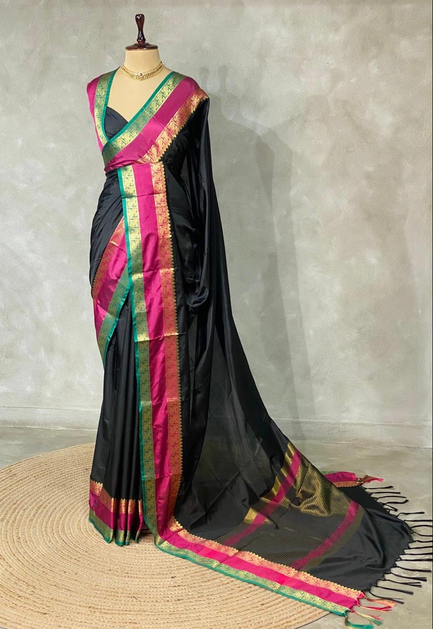 Black semi Banarasi silk saree -PIH43A
