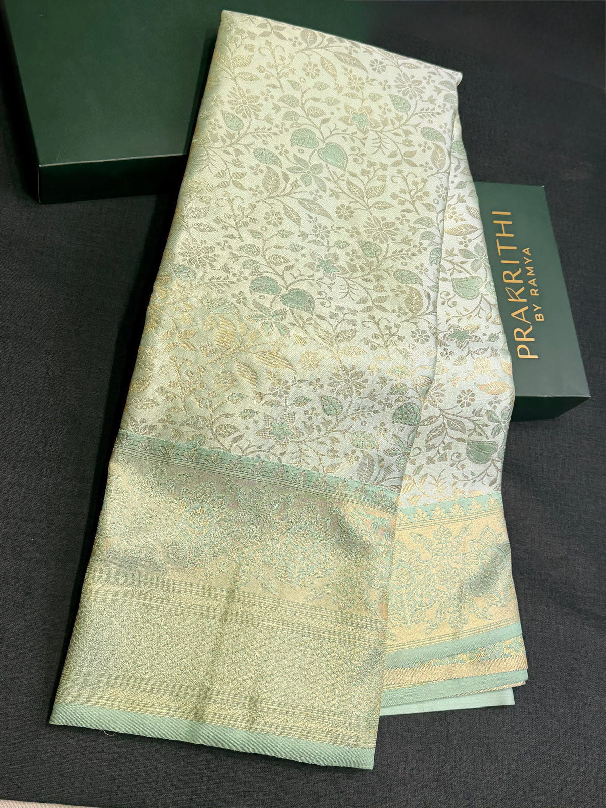 Pastal Green Soft satin brocade Silk Saree - PBRMJ7B