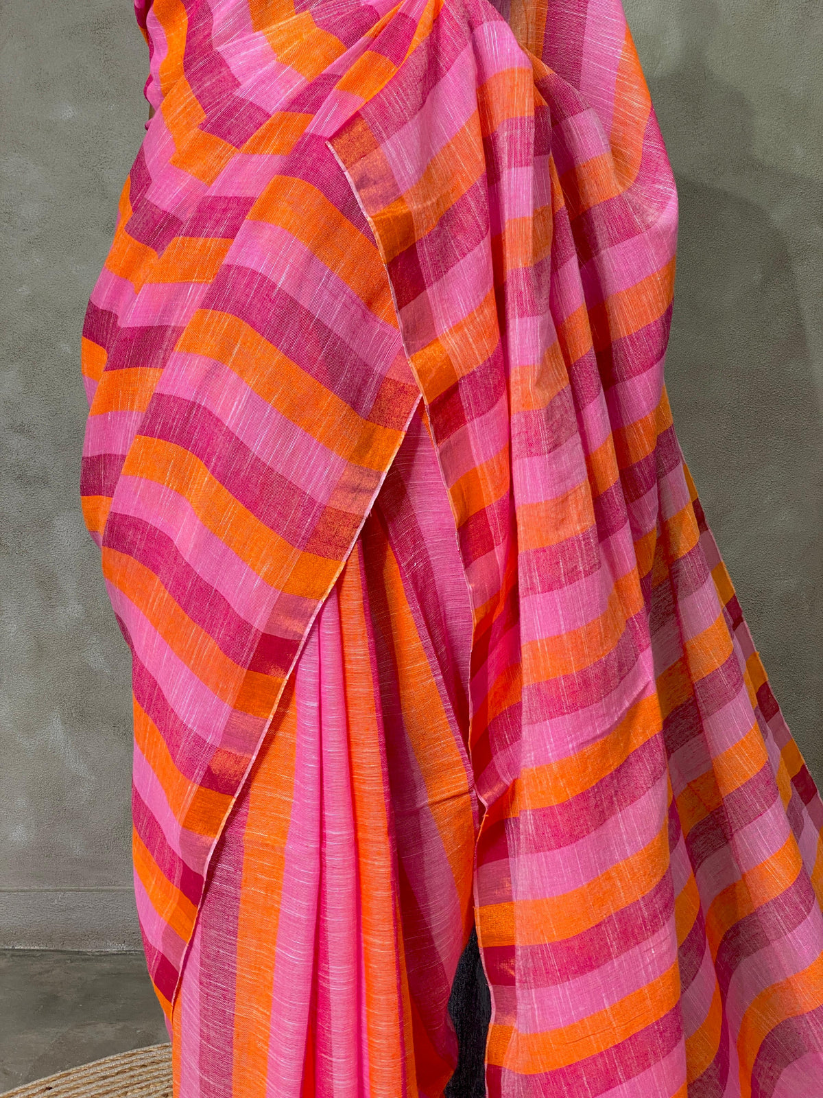 Pink linen saree- PL20