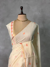 Sandal Chanderi silk cotton Jamdani woven saree- PBRJ19