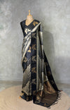 Off white and black tusser silk saree - PBRSS1A