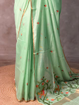 Pista Green Chanderi silk cotton Jamdani woven saree- PBRJ3