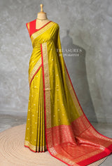 Olive green and Red Silk saree - PBRZU14B
