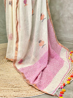 white linen saree- PL09