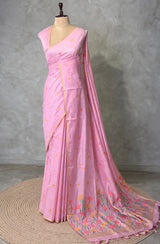Pink Chanderi silk cotton Jamdani woven saree- PBRJ38C