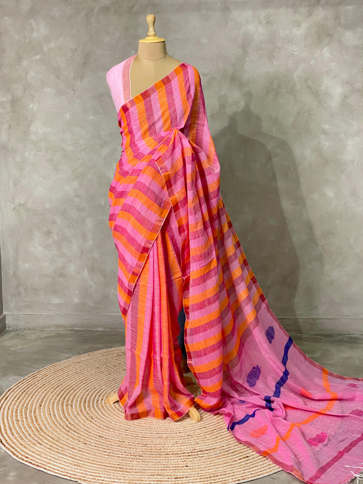 Pink linen saree- PL20