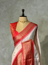 Off white and Red Silk saree - PBRZU8A