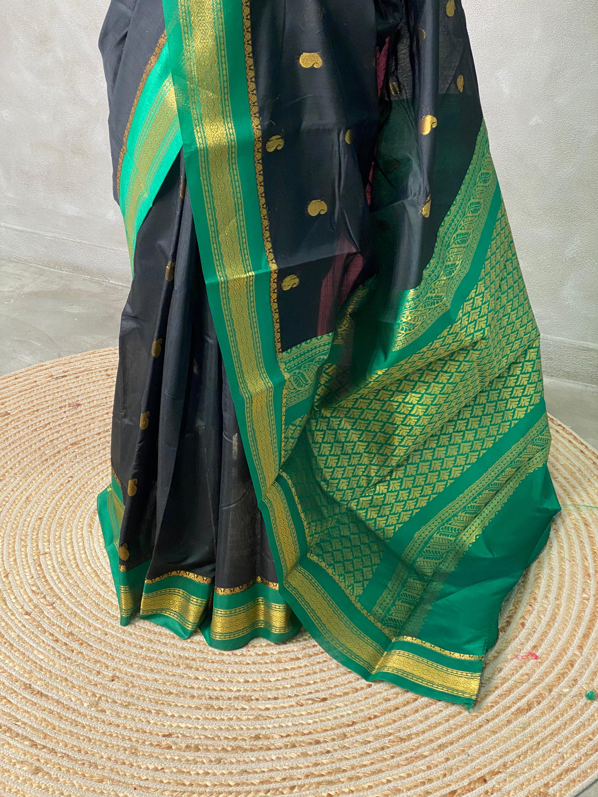 Black and Green Chanderi saree- PCS06B