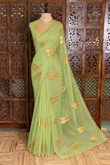 Pastal Green and gold organza silk saree- PBRRB1A