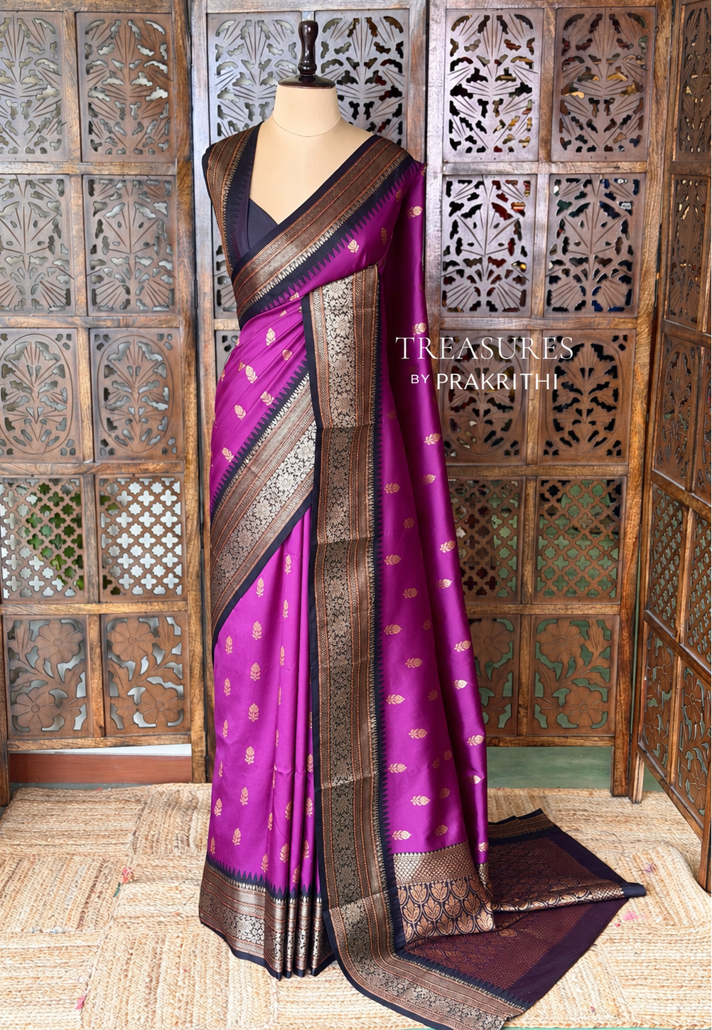 Magenta and black Silk saree - PBRZU12C