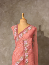 Peach Organza Designer saree- PBRCK7