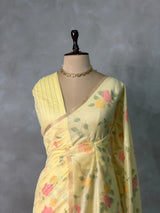 Yellow Chanderi silk cotton Jamdani woven saree- PBRJ35