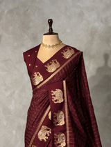 Deep Maroon Chanderi silk cotton Saree - PBRFA2G