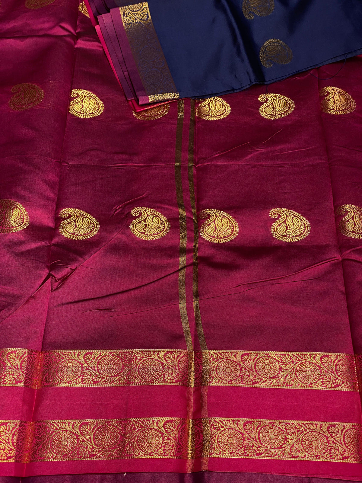 Navy blue and purple semi Kanchipuram Soft Silk saree - PSSN9