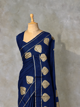 Navy blue crape silk saree - PBRNAK2F