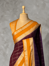 Deep Wine and Yellow Crepe silk saree- PBRSB3F