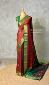Brown and Green semi kanchipuram soft silk saree - PSSN226