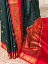 Dark Green and Red Silk saree - PBRZU13A