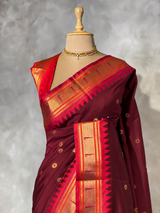 Maroon and Red Silk saree - PBRZU13B