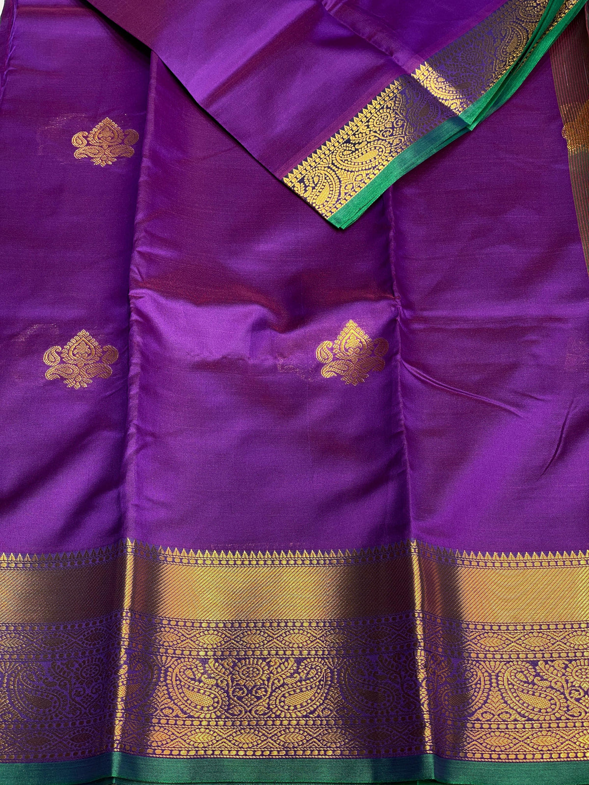 Violet and green semi Kanchipuram Soft Silk saree - PSSN12