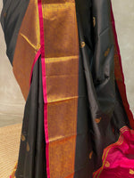 Black and magenta semi kanchipuram soft silk saree - PSSN155