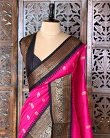 Rani Pink and black Silk saree - PBRZU12E