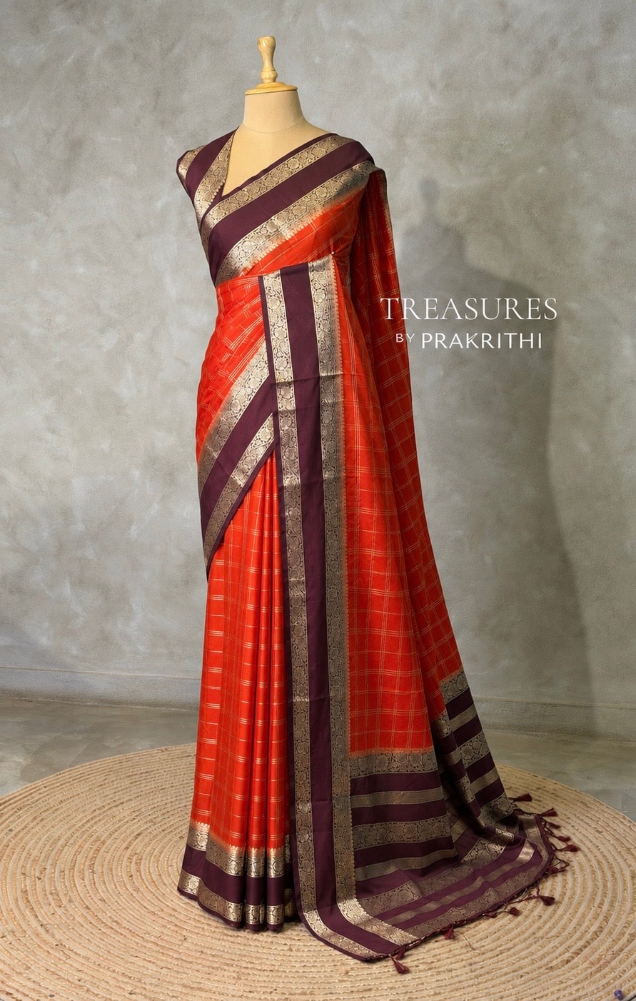 Orange and purple Crepe silk saree- PBRSB3G