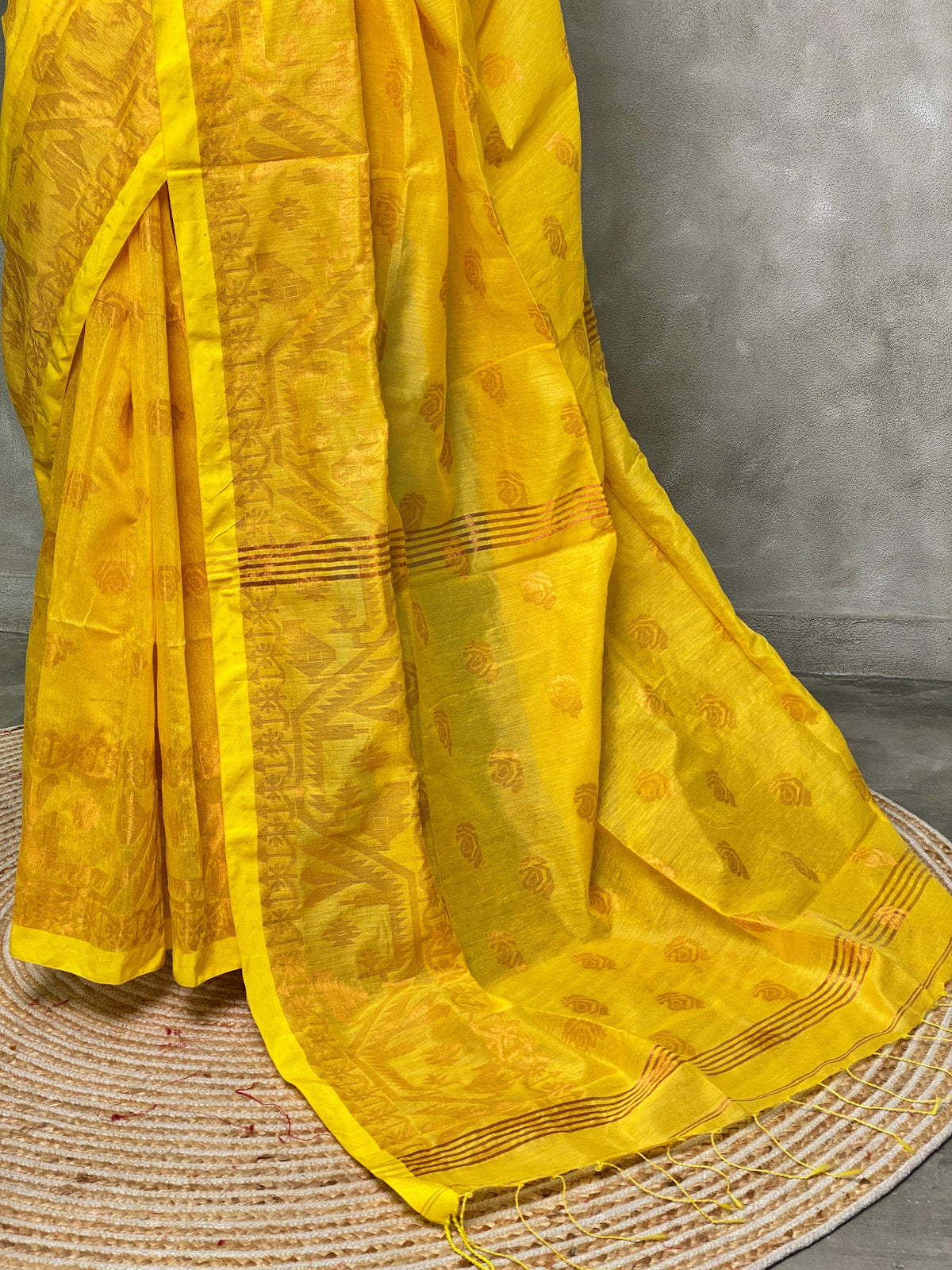 Yellow cotton silk saree- PL17