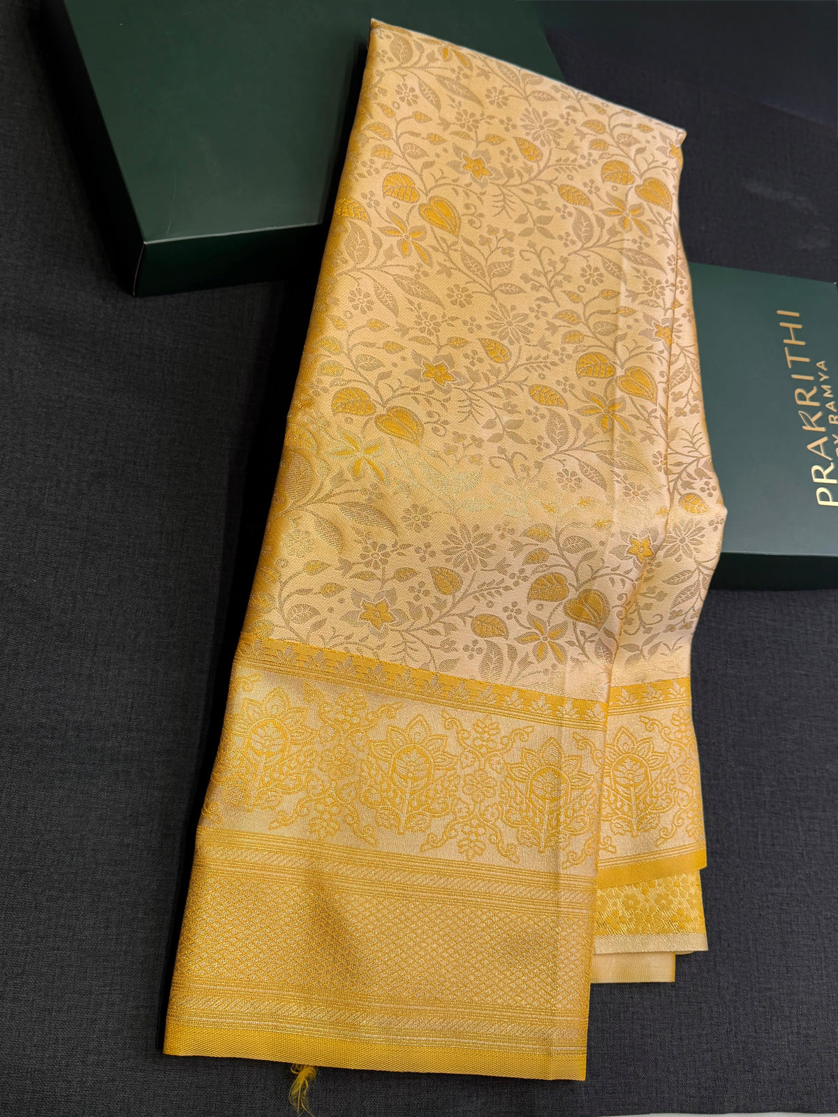 Pastal Yellow Soft satin brocade Silk Saree - PBRMJ7E
