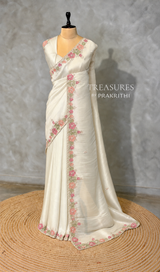White soft tissue silk Designer saree- PBRCK6A