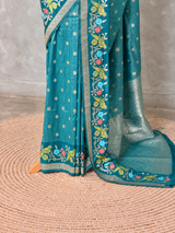 Aqua Blue Banarasi crape silk saree - PBRNAK3C