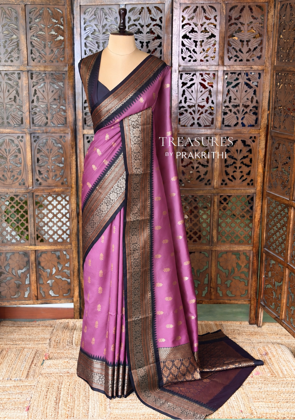 Onion Pink and black Silk saree - PBRZU12