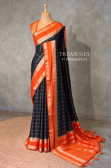 Black and Orange Crepe silk saree- PBRSB3C