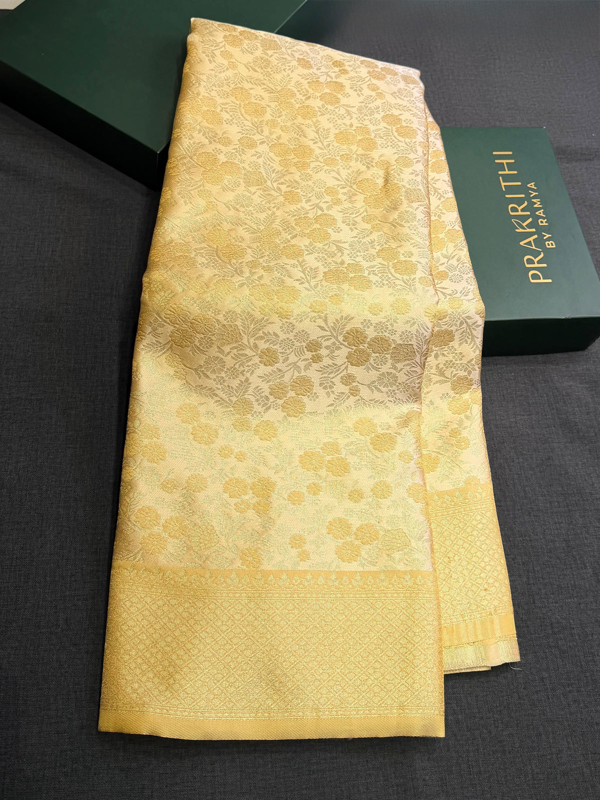 Pastal gold Soft satin brocade Silk Saree - PBRMJ9