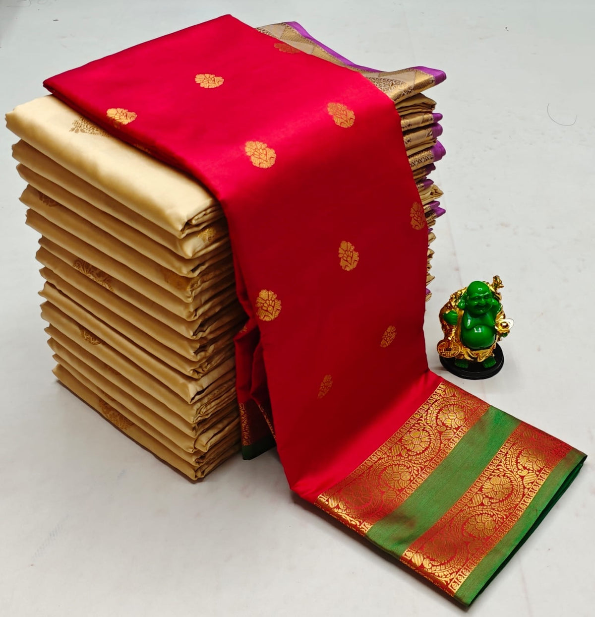 Red and Green semi Kanchipuram Soft Silk saree - PSSON55A